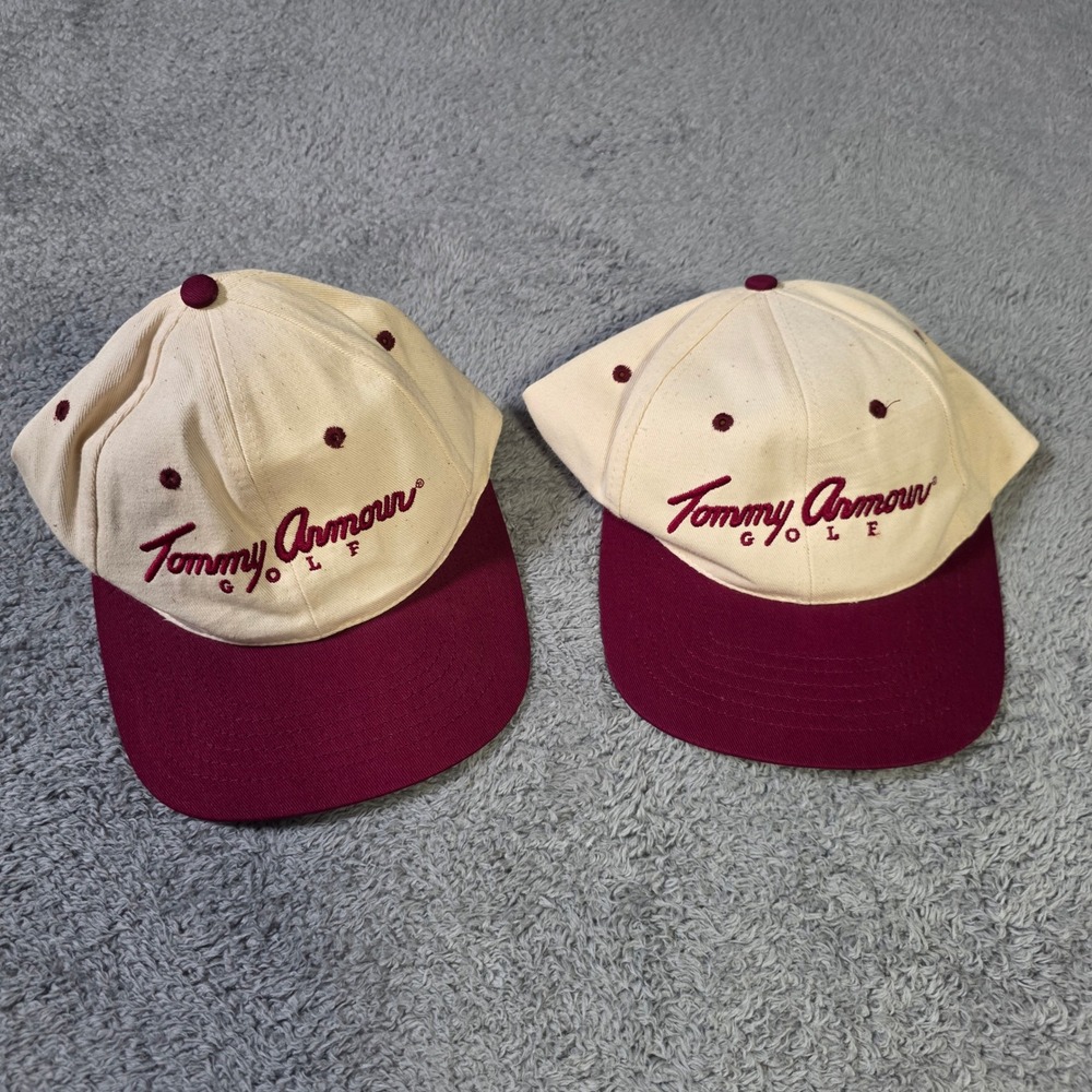 Tommy Armour Mens OSFM Golf Hat Cream Burgundy Tommy Gun Vintage Strapback 2pk